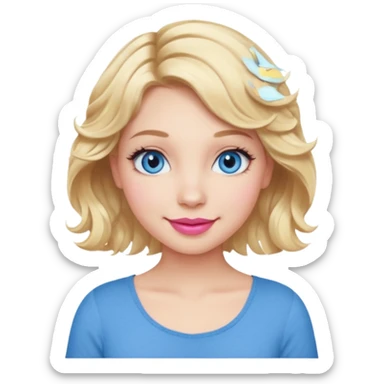 Girl Blonde short wavy hair,  blue eyes, cute blue top, long lashes, pink lips, smiling, 💁🏻‍♀️  sticker