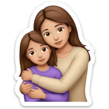 Hispanic mother and daughter brown hair hugging sticker