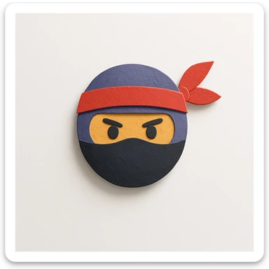 ninja emoji, masked face, headband, layered paper effect, cutout look, paper craft icon style sticker
