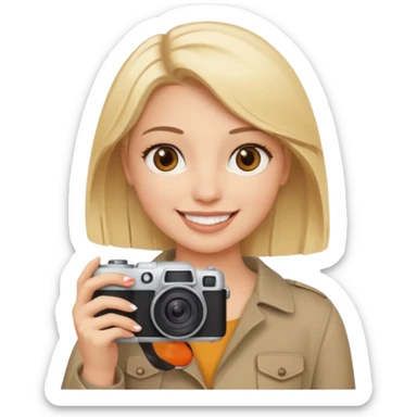  femme blonde yeux marron qui tient un appareil photo sticker
