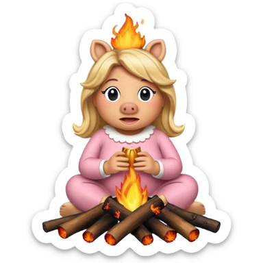 Miss Piggy roasting over a fire sticker
