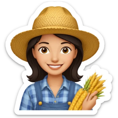 farmer dark hair woman with straw hat sticker
