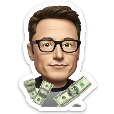 elon musk withblck glasses of cash sticker