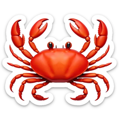 Cinematic Cute Red Crab Portrait Emoji, Head tilted playfully and inquisitively, featuring a compact, vibrant scarlet carapace with adorably small, expressive eyes and gentle, rounded pincers, Simplified yet irresistibly adorable features, highly detailed, glowing with a warm, friendly oceanic glow, high shine, affectionate and lively, stylized with a touch of seaside whimsy, soft glowing outline, capturing the essence of a mischievous yet loving red crab that seems as if it could pinch its way out of the screen into your arms! sticker