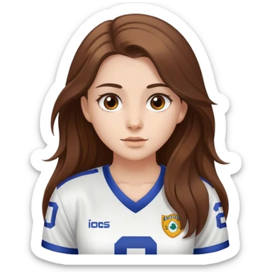 White Girl with long brown hair and brown eyes football jersey sticker