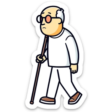 Blind man with walking stick, thinking of his daughter ￼ sticker