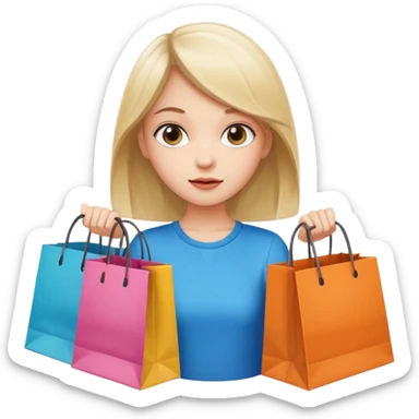 Cozy girl looking left and right between two shopping bags, playful puzzled expression — can’t decide between two options sticker