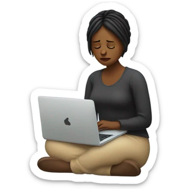 feeling sad women with laptop on lap sticker