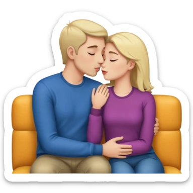 Man and woman kissing on couch sticker