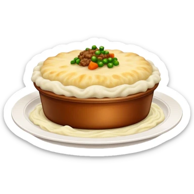 Cinematic Realistic Shepherd's Pie Dish Emoji, depicted with rich, savory minced lamb and vegetable filling topped with creamy mashed potatoes, rendered with exquisite detail and natural warm lighting that highlights its homestyle appeal. sticker