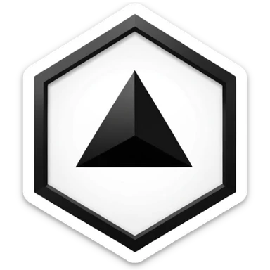 The centerpiece of the structure is a stark white hexagon. Inside the hexagon is a bold black equilateral triangle, perfectly centered. Inside the triangle is a white circle , perfectly centered. Inside the white circle is a bold black square perfectly centered. sticker