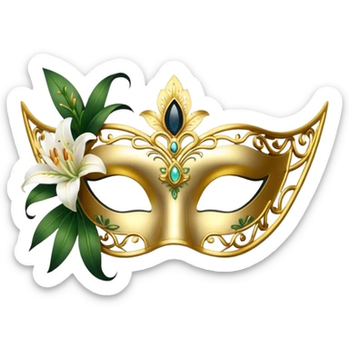 golden masquerade eye mask with white lily flower on the side sticker
