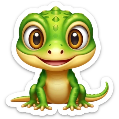 Cutesy Gecko Mascot character with big eyes, smiling sticker