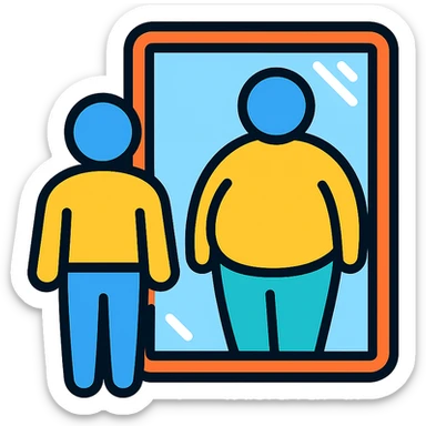 mirror with a body reflection that differs from the original icon, clear outlines, strong shadows and highlights, psychosomatics and psychology theme, fun and not too complex sticker