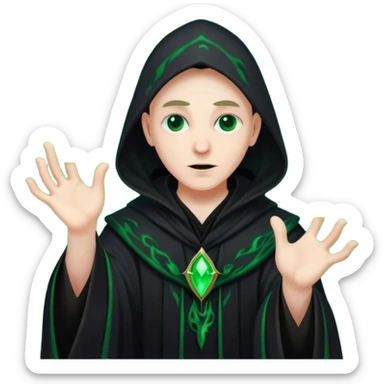 A dark sorcerer in flowing black robes, conjuring eerie green flames sticker