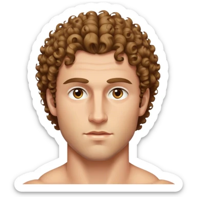 A perfect model physique with a broad chest, defined abs, and V-shaped shoulders. Hollow cheeks, a sharp jawline, and intense eyes add to his powerful look. (Caucasian, curly hair, hazel eyes, 6ft) sticker