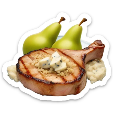 Pork chops with sliced pears and blue cheese crumble sticker