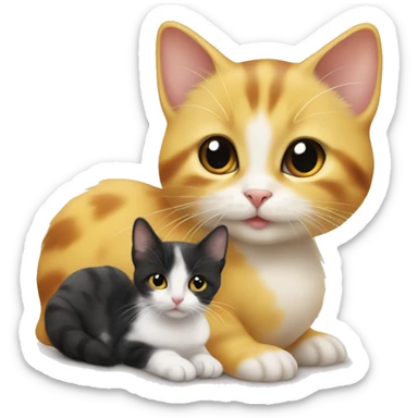 Duckling on a small cat, the cat has a calico color  sticker