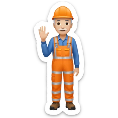 older engineer hi-vis orange overalls full body holding nothing sticker