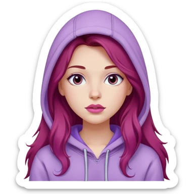 Dark red long hairt fair skinned Girl with pink lips wearing a lilac colored hoodie  sticker