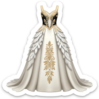 Hyper Realistic ornate Wedding dress displays  with feathers  sticker