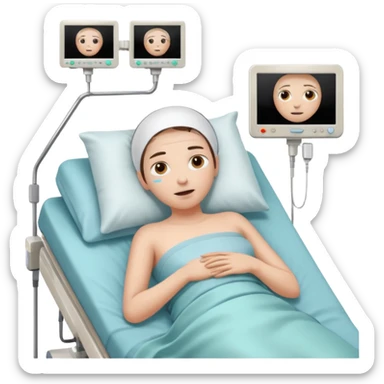 a PATIENT waking up before a surgery, with monitors and sleeping, THEY HAVE OPEN EYES OMG I SAID SLEEPING sticker