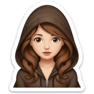 cute woman long wavy brown hair tattoos curled inside hood sticker