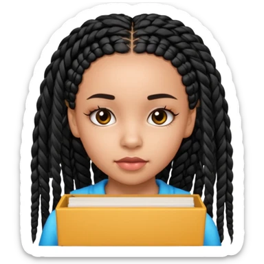 Teen light skin girl with black box braids and long lashes  sticker