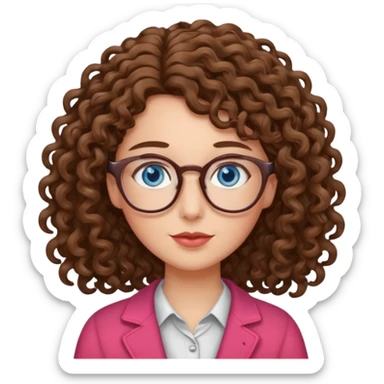 teacher blue eyes glasses curly brown hair long kind valentine sticker