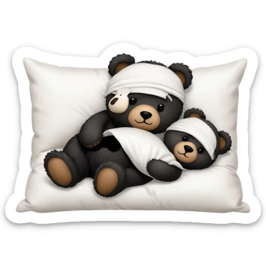 Cute black fluffly teddy bear sleeping on a White pillow sticker