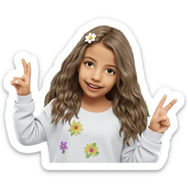 smiling girl with flower hair sticker