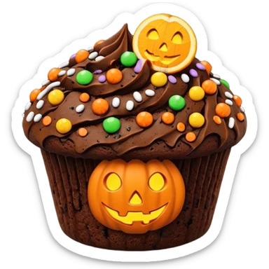 chocolate muffin with halloween decoration on top sticker