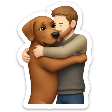 Red Labrador giving brown haired man a hug sticker