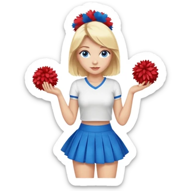 Blonde woman cheerleader with blue eyes, short skirt and Pom poms sticker