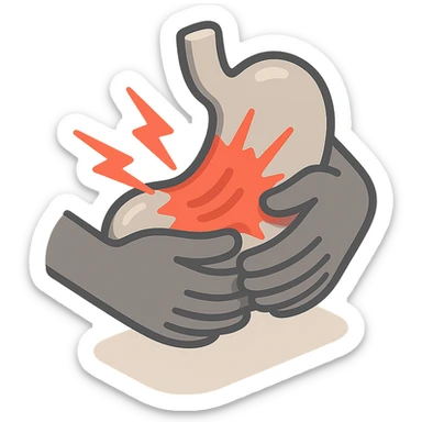 close-up of stomach pain, stomach held by hands, waves of pain, detailed shadows and highlights, no face or legs, transparent background sticker