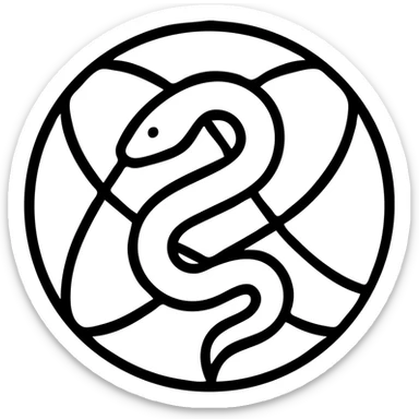 abstract white snake in a circular network pattern, minimalistic logo sticker