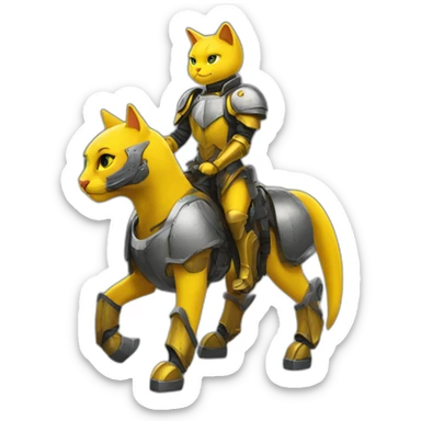 a yellow cat knight on a Mech pony，full body sticker