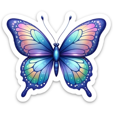Pastel sparkly indigo glittery iridescent rainbow transparent butterfly with detailed intricate patterns sticker