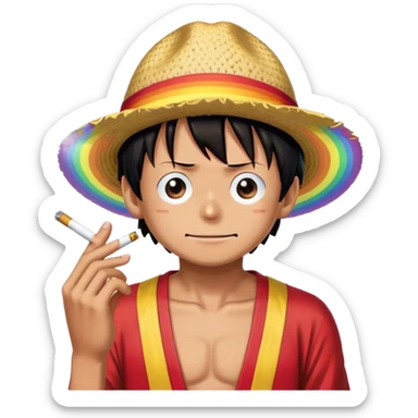Luffy with a cigarette and rainbows sticker
