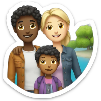 lesbian european white family with boy and girl andblack cat sticker