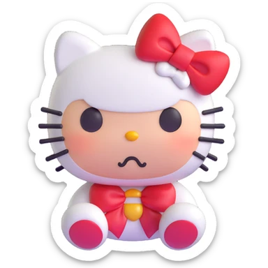 angry hello kitty, 3D emoji style, red bow, puffed cheeks, scowling sticker