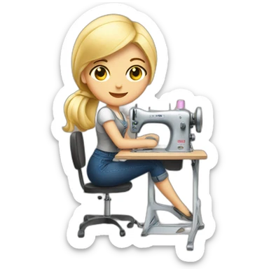 blonde girl work in sewing machine sticker