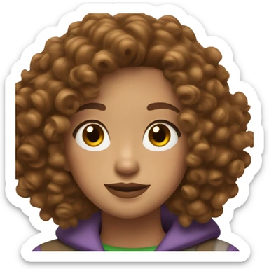 curly girl with brown bob hair brown eyes with freckles in AirPods Pro green sticker
