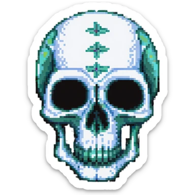 A pixelated skull with X eyes sticker
