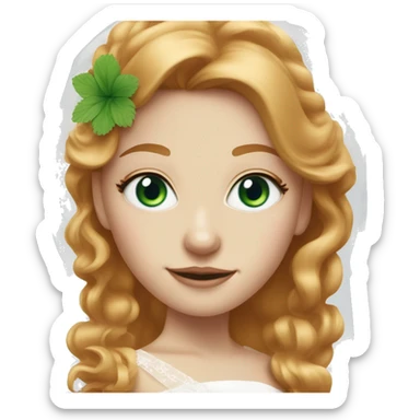 Strawberry blonde girl with a green eye and a blue eye as a bride sticker