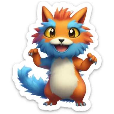 Colorful cute furry anthropomorphic painted Fakémon-Pokémon-creature sticker