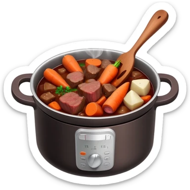 boeuf bourguignon in a pot with red wine, carrots, and beef chunks sticker