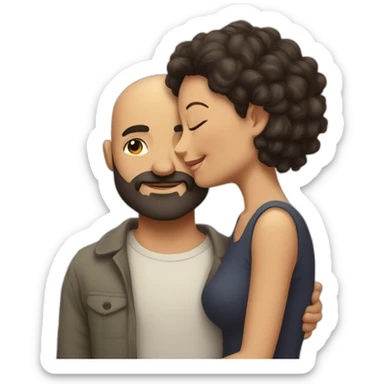 Intimate bald man beard hugging short dark hair woman looking into eyes sticker