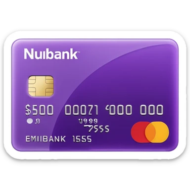 credit card, purple, writen in white "NUBANK" sticker