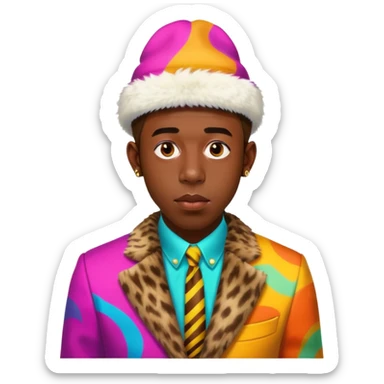 Tyler the Creator in his CHROMAKOPIA colorful suit with fur hat sticker